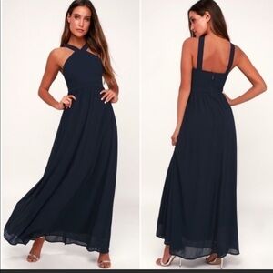 Lulus Air of Romance Navy Blue Maxi Dress Sz Small